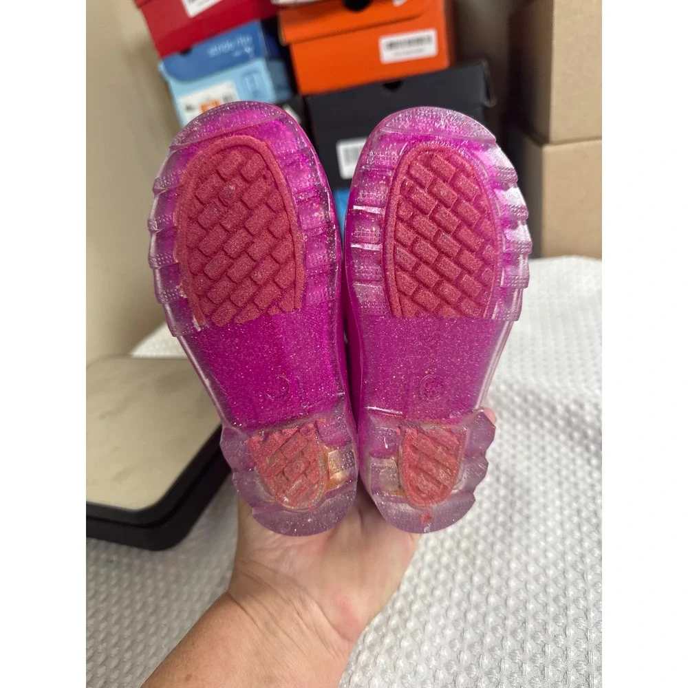 Western Chief Rain Boots Kids 7/8 Lighted Solid Pink Glitter NWOB